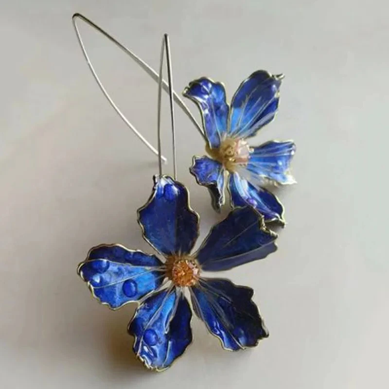 Boucles d'oreilles vintage bleues à fleurs