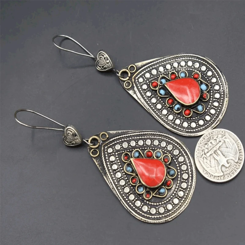 Boucles d'oreilles pendantes mandala en cristal rouge vintage
