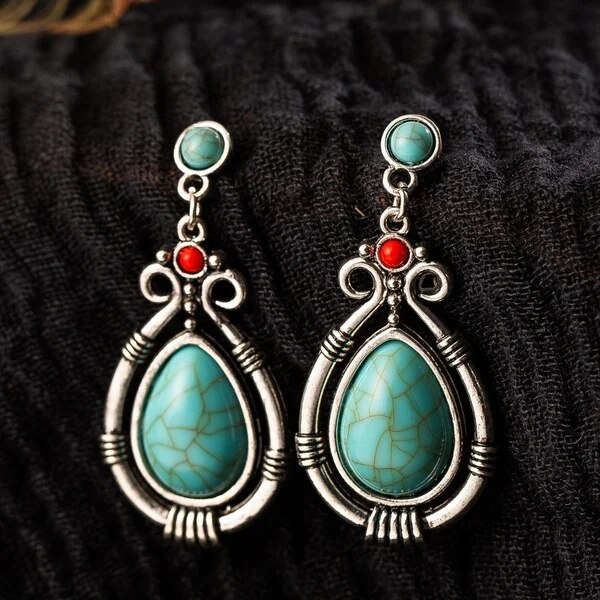 Pendientes colgantes huecos de turquesa vintage