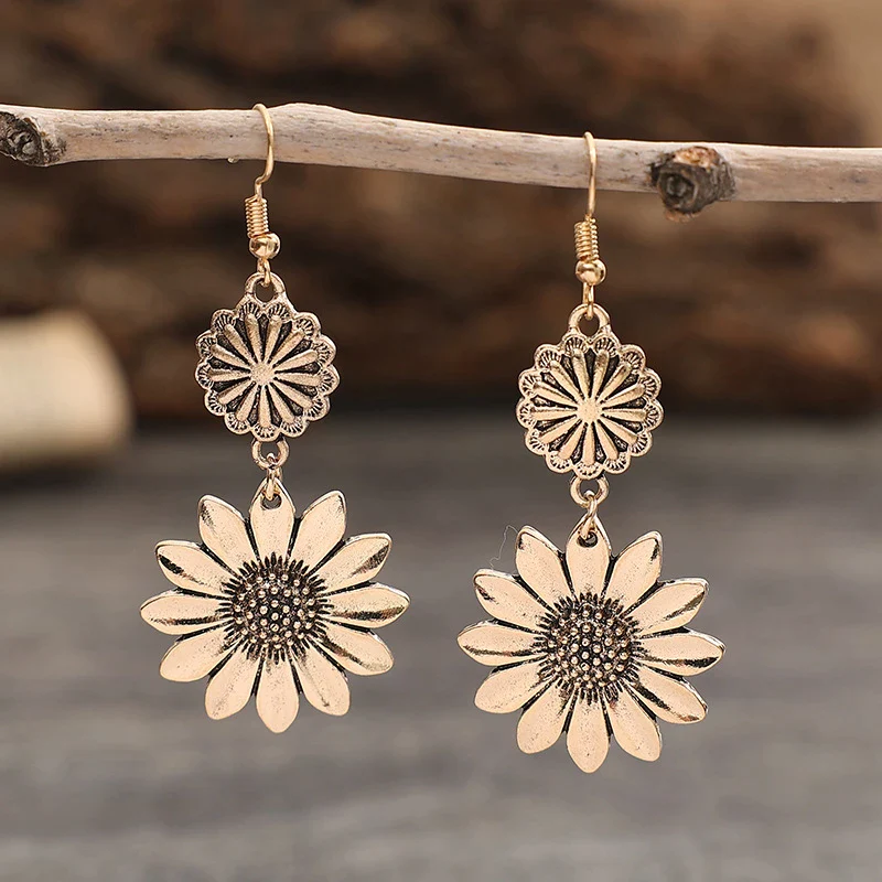 Boucles d'oreilles vintage dorées tournesol
