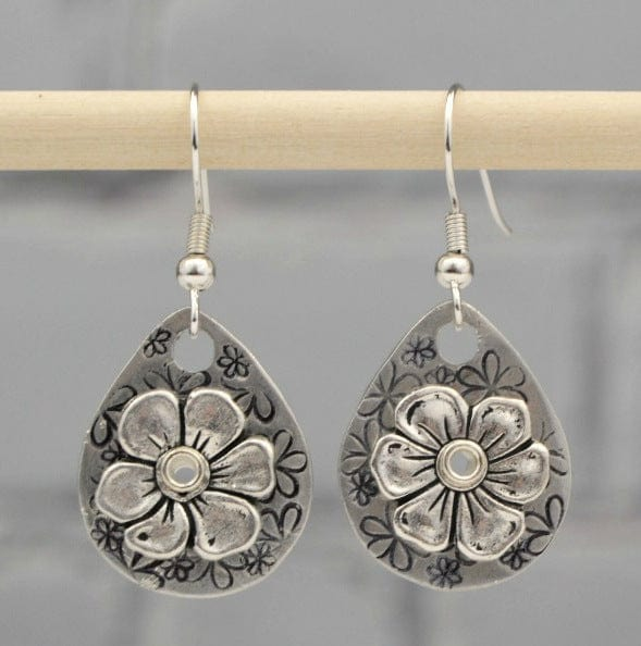 Boucles d'oreilles pendantes vintage en argent à motif floral