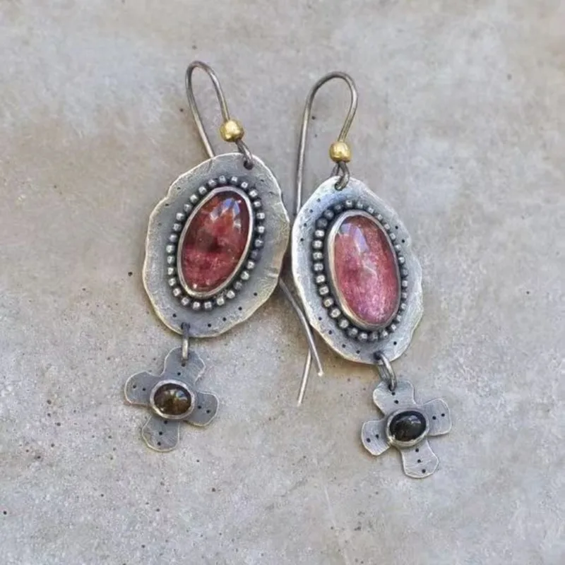 Boucles d'oreilles vintage en cristal rouge incrusté