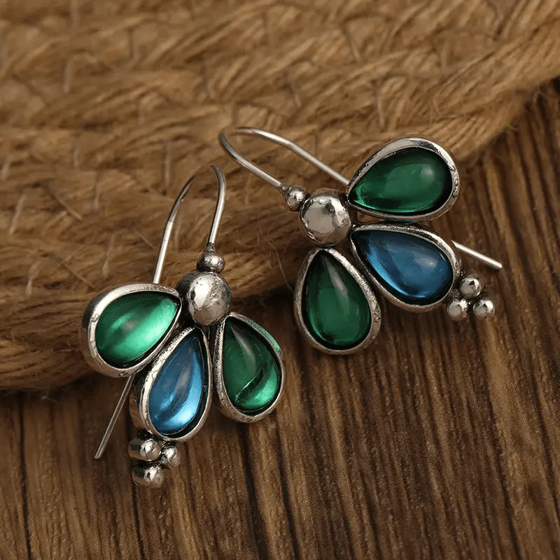 Boucles d'oreilles vintage en pierres bleues et vertes
