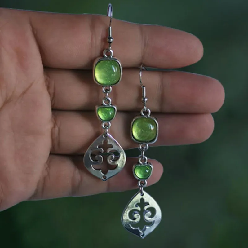 Pendientes colgantes étnicos verdes vintage