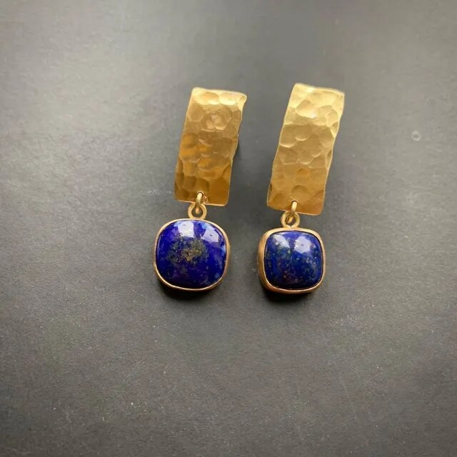 Boucles d'oreilles vintage en pierre bleue et dorée