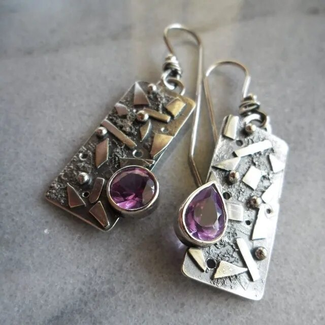 Pendientes vintage de cristal de amatista