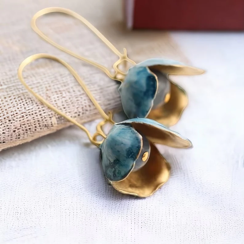 Boucles d'oreilles vintage Blue Lotus dorées