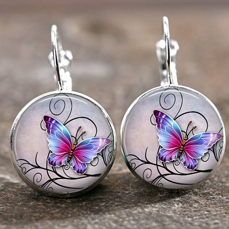 Pendientes vintage de mariposa de cristal redondeado