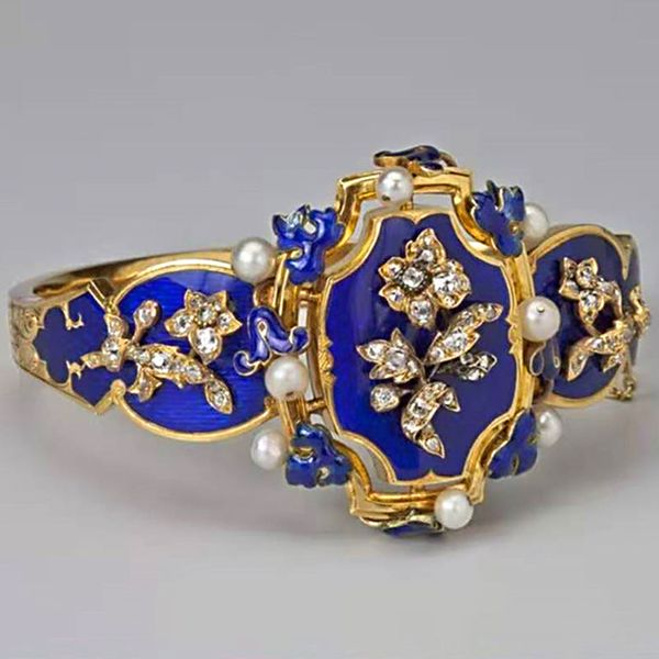 Anillo azul con perlas vintage
