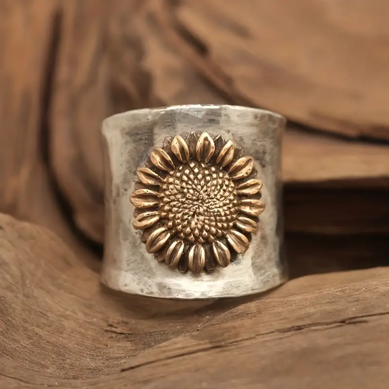 Anillo de plata con girasol vintage