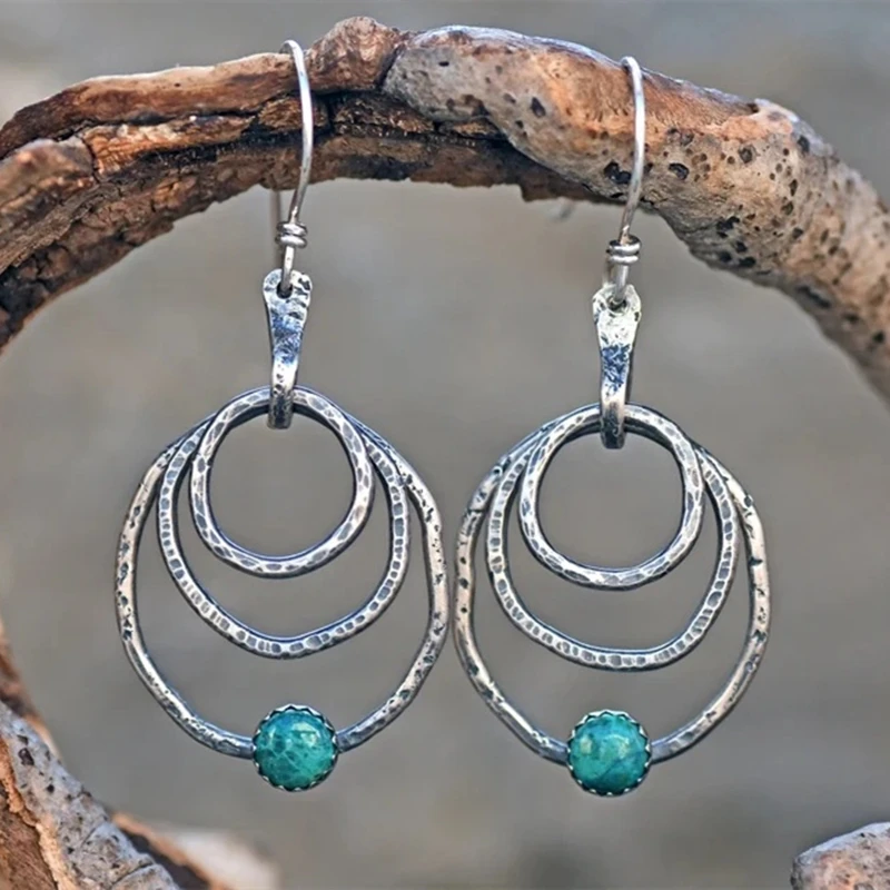 Boucles d'oreilles vintage en turquoise et argent