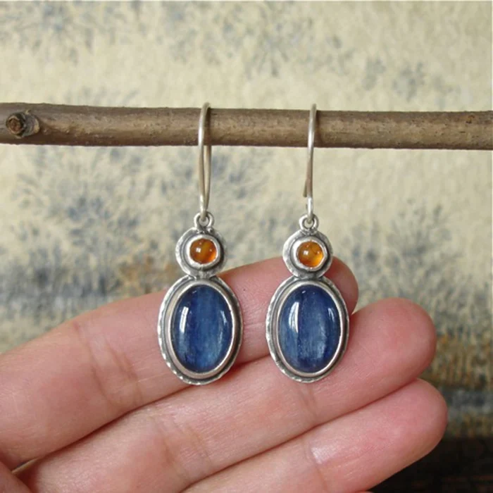Boucles d'oreilles vintage en pierre bleue et orange