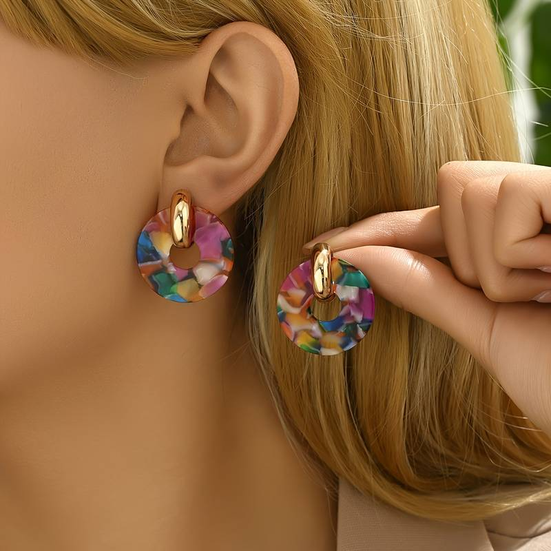 Boucles d'oreilles rondes multicolores vintage