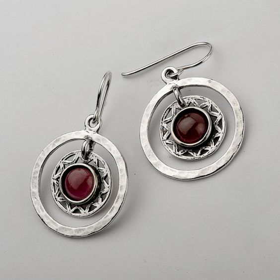 Pendientes vintage de piedra circular roja