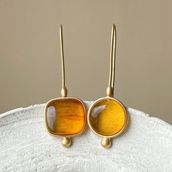 Boucles d'oreilles vintage en verre orange et or