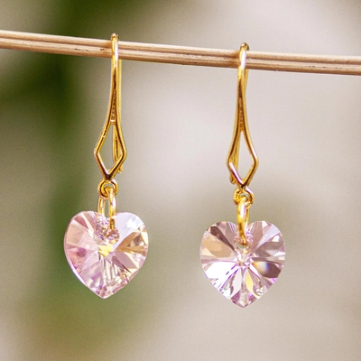 Pendientes colgantes vintage de corazón rosa