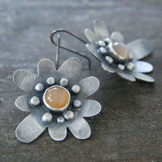 Pendientes vintage de flor de naranja y plata