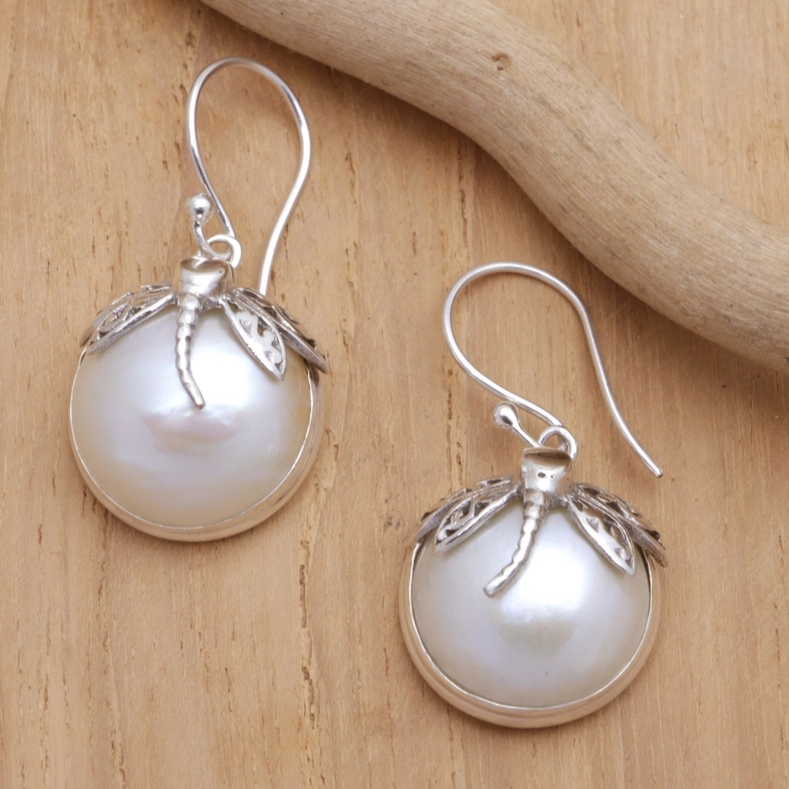 Pendientes vintage de libélula y perla