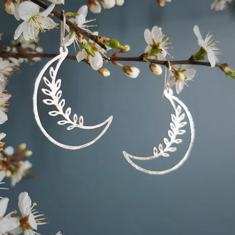 Boucles d'oreilles vintage en argent en forme de feuille de lune