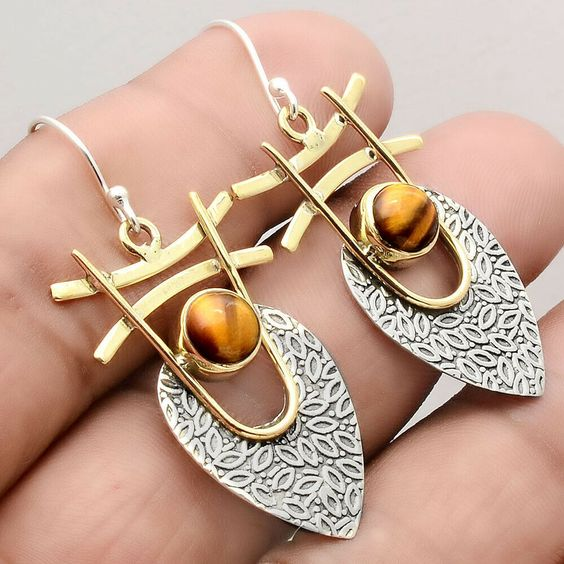 Boucles d'oreilles vintage en pierre orange, or et argent