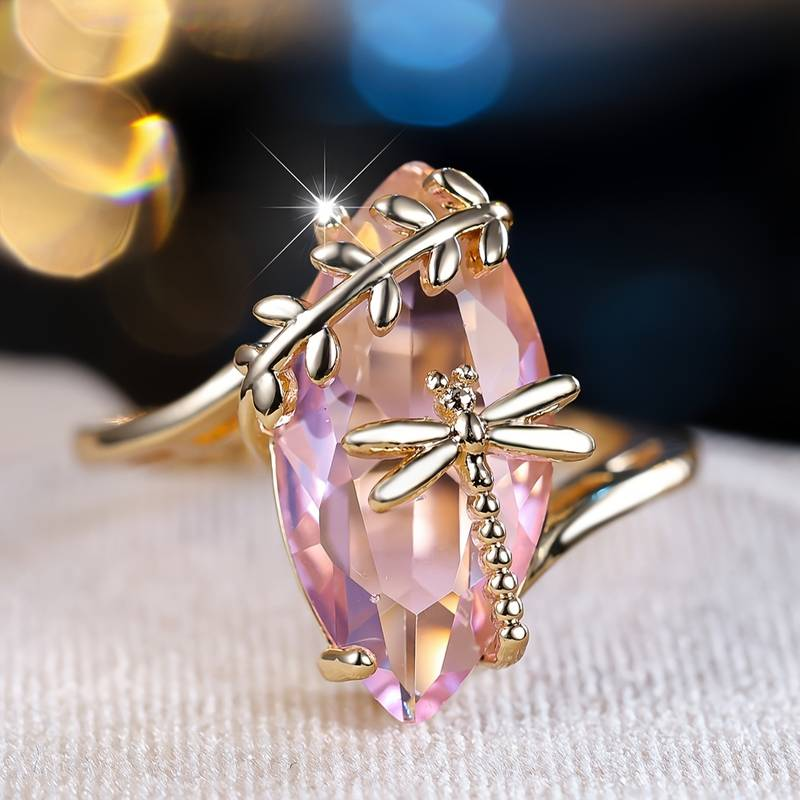 Anillo vintage de cristal ovalado rosa