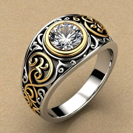 Bague vintage en or et cristal blanc