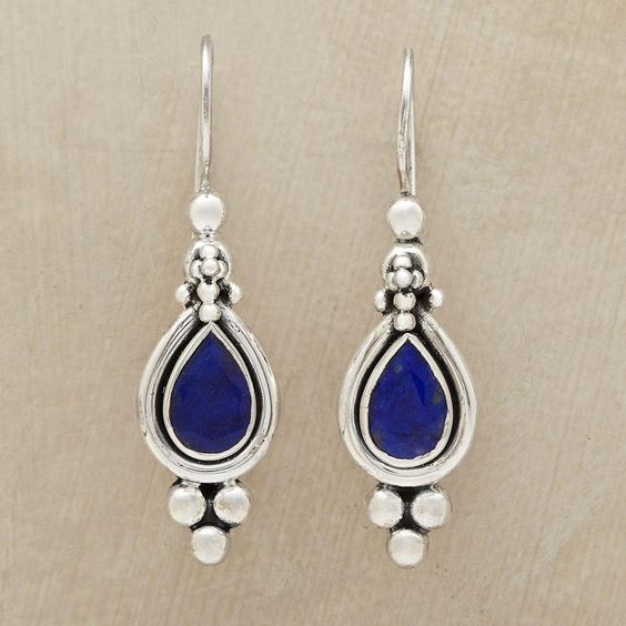 Pendientes colgantes vintage de piedra azul