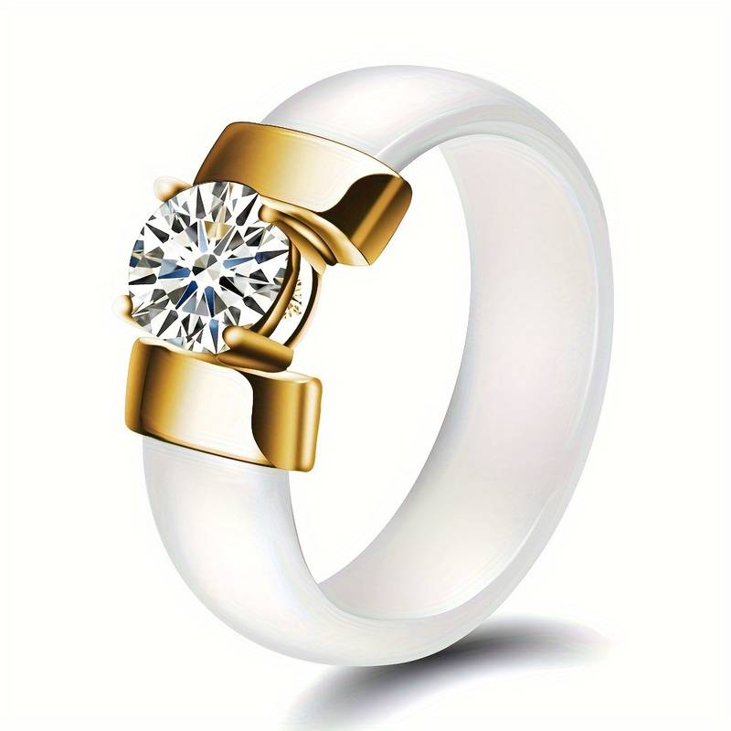 Anillo vintage de oro blanco con circonitas