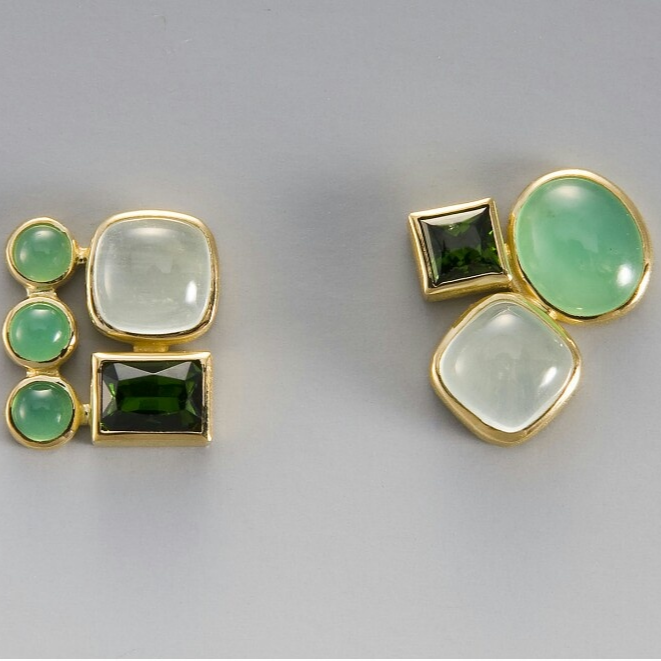 Pendientes vintage de cristal verde y blanco