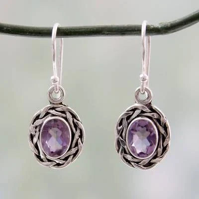 Pendientes vintage de cristal morado redondeado