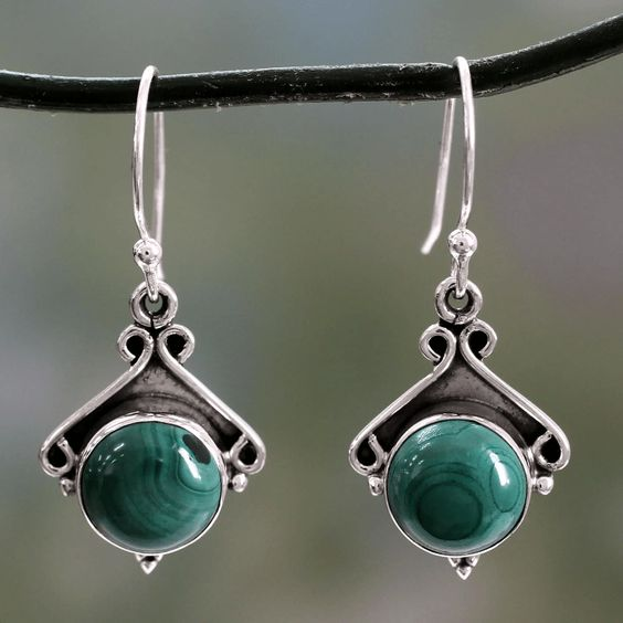 Pendientes vintage de plata redondos verdes