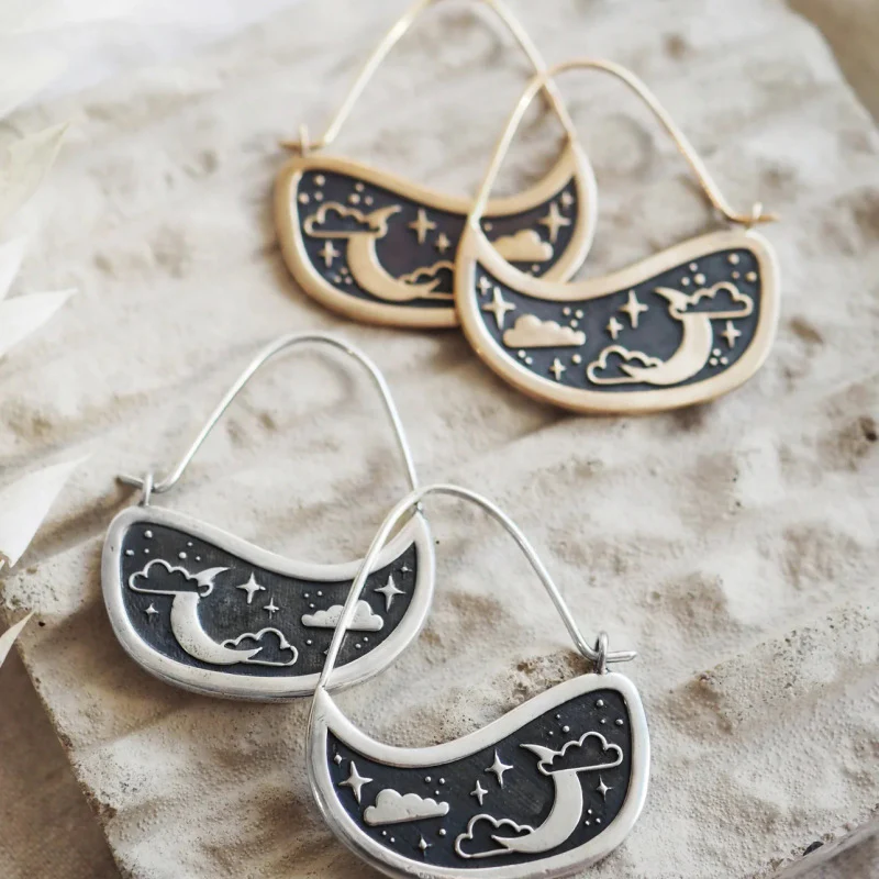 Boucles d'oreilles vintage Moonlight en or et argent