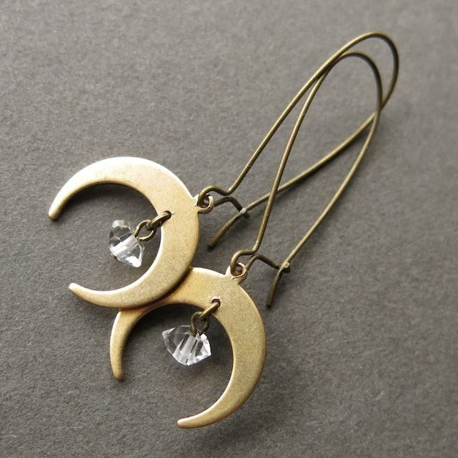 Pendientes vintage de circonita y luna dorada