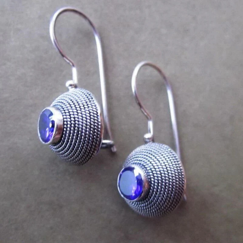 Pendientes vintage de piedra azul redondeada