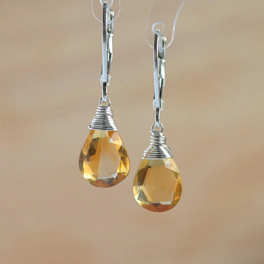 Pendientes colgantes vintage de cristal amarillo