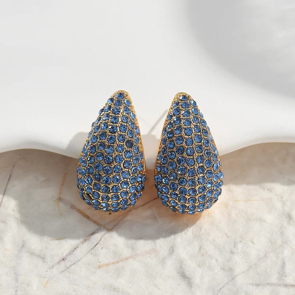 Pendientes vintage de oro y cristal azul pavé