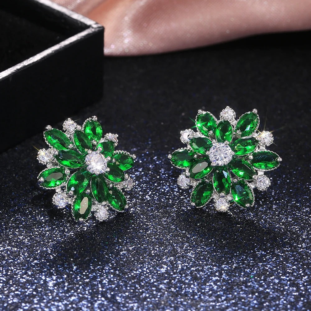 Pendientes vintage de cristal con flores verdes