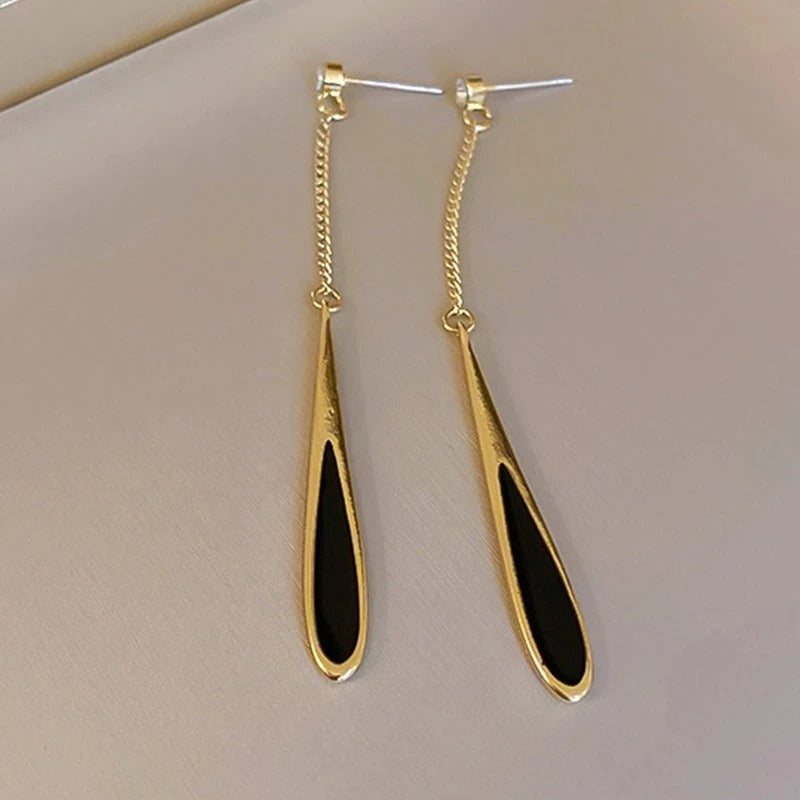 Pendientes colgantes vintage de lágrima negra y dorada