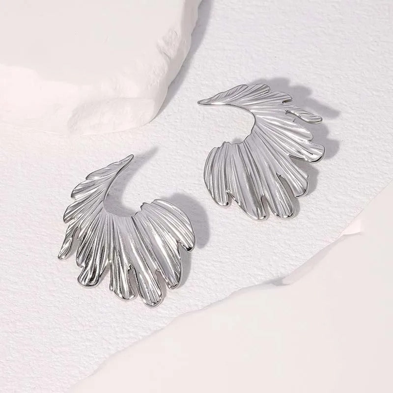 Boucles d'oreilles vintage en argent en forme de feuille