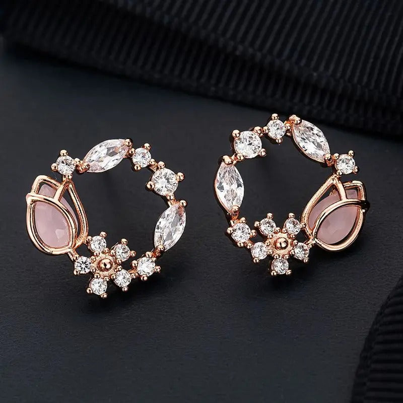 Pendientes de flores de cristal de oro rosa
