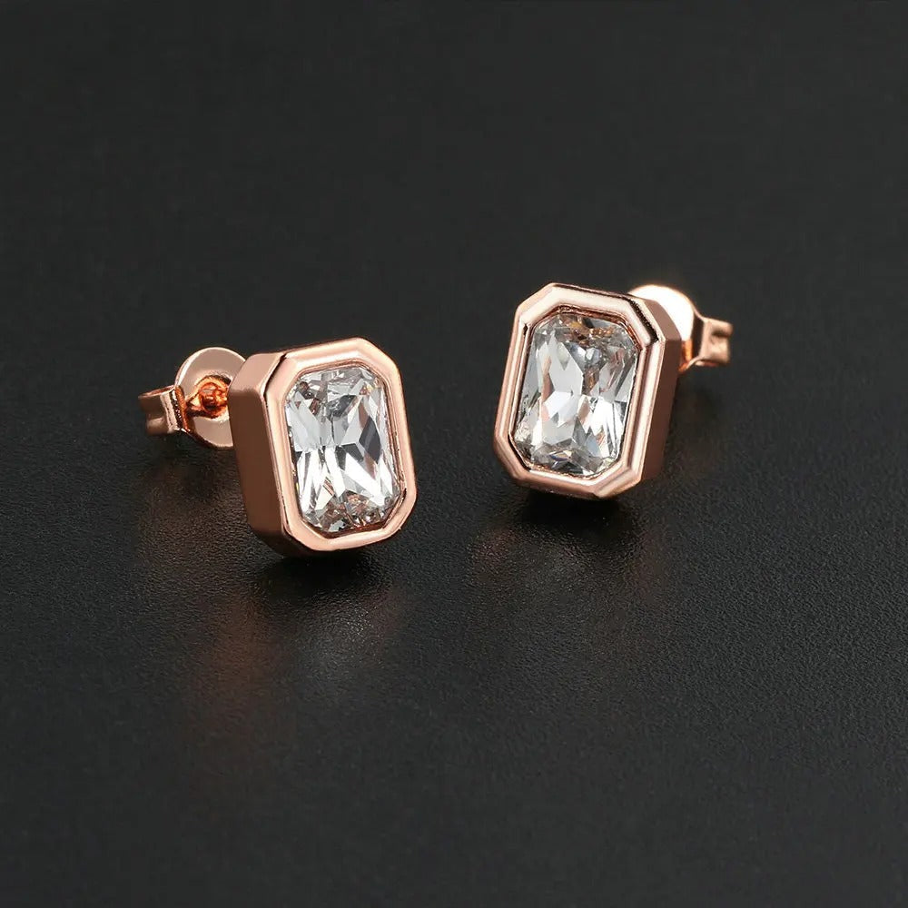 Pendientes vintage de oro rosa con cristales de talla rectangular