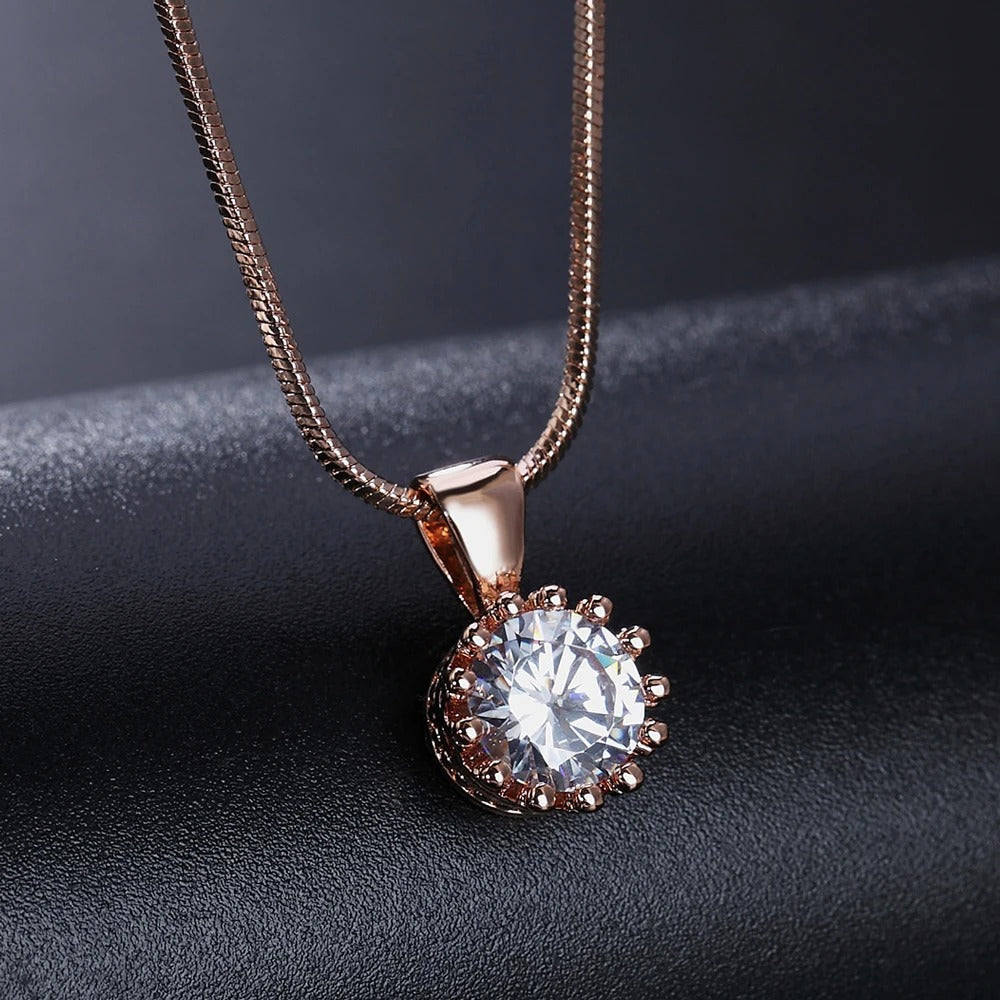 Rose Gold Classic Round Cut Pendant Necklace