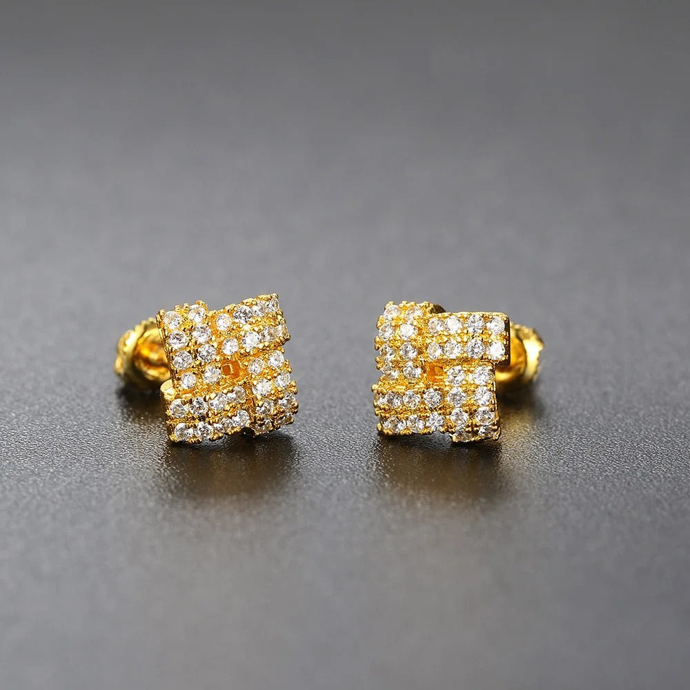 Pendientes vintage de cristal de circonita cuadrada dorada