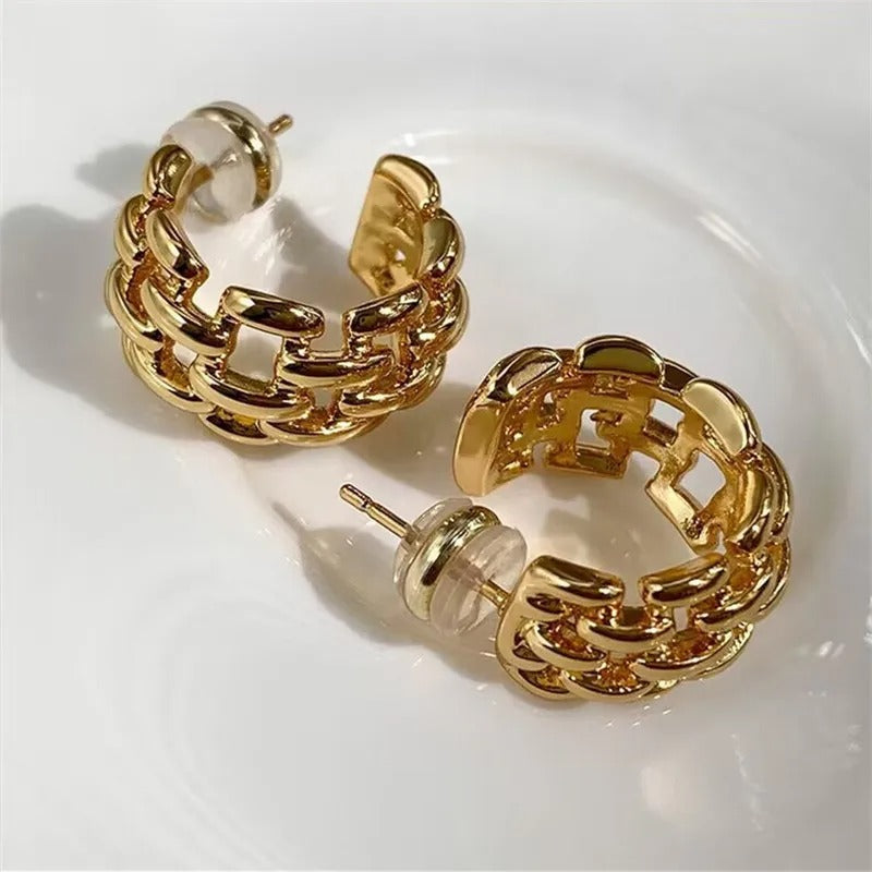 Pendientes de aro gruesos de oro retro