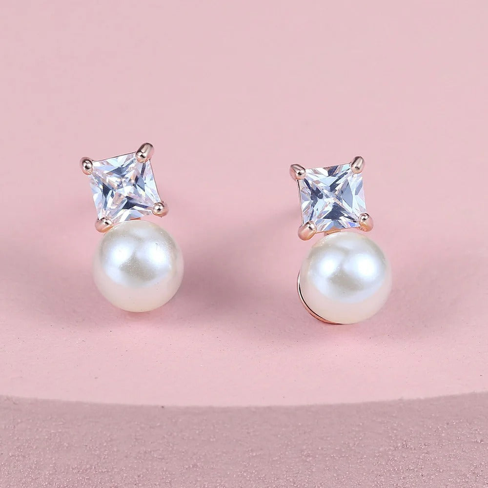 Vintage Rose Gold Square Cut & Pearl Earrings