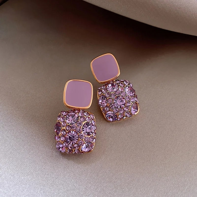 Pendientes retro morados brillantes