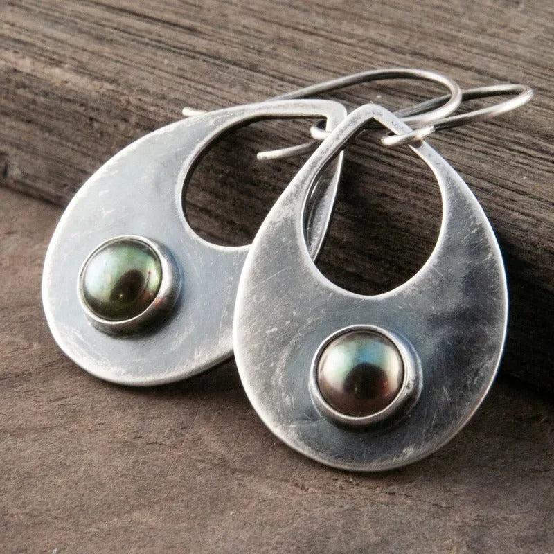 Handcrafted Silver Teardrop Pearl Earrings
