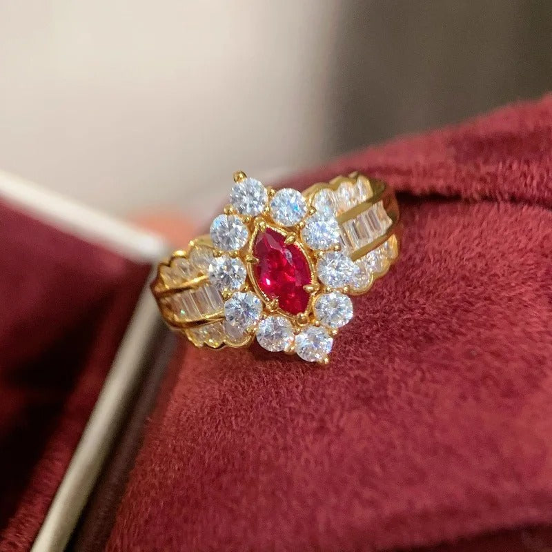Bague ajustable classique et magnifique en or rouge et diamants