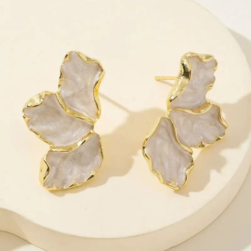 Pendientes vintage de mármol floral dorado