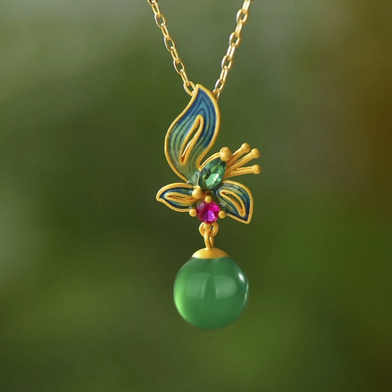 Collier pendentif papillon vintage doré en cristal